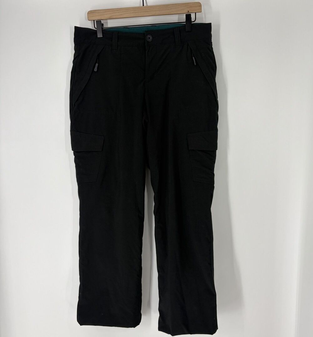 Eddie Bauer Hiking Pants 8 Womens Black Polar Fleece Lined Water Repellent Cargo